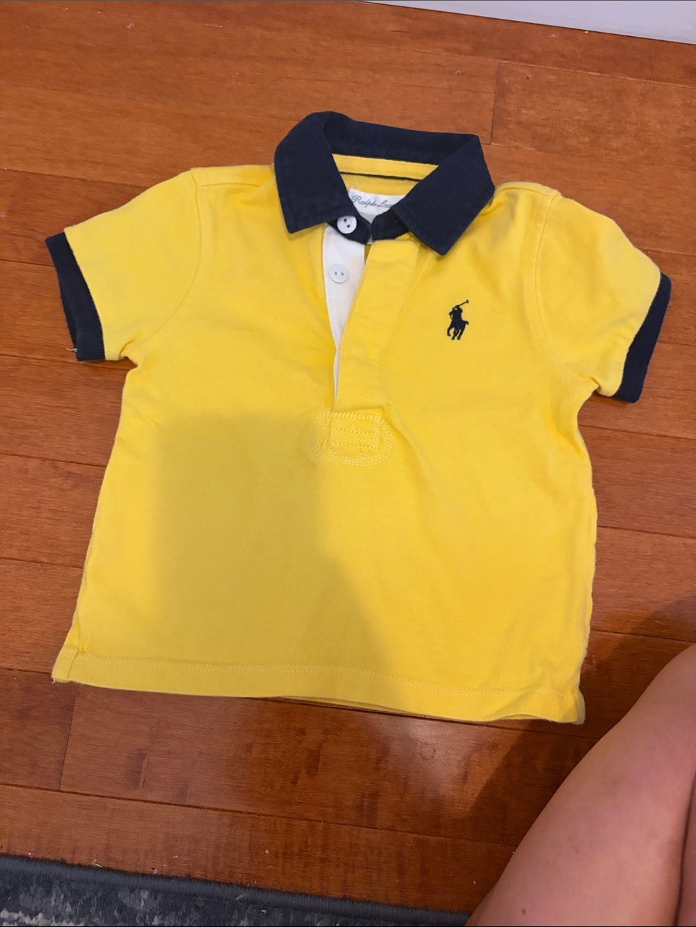 Ralph Lauren Yellow Polo with Navy Collar and Cuffs - Kids